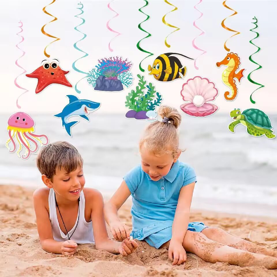 Under The Sea Spiral Hanging Tags Shell Starfish Seahorse Seaweed Spiral Pendant Happy Summer Ocean Birthday Party Decors