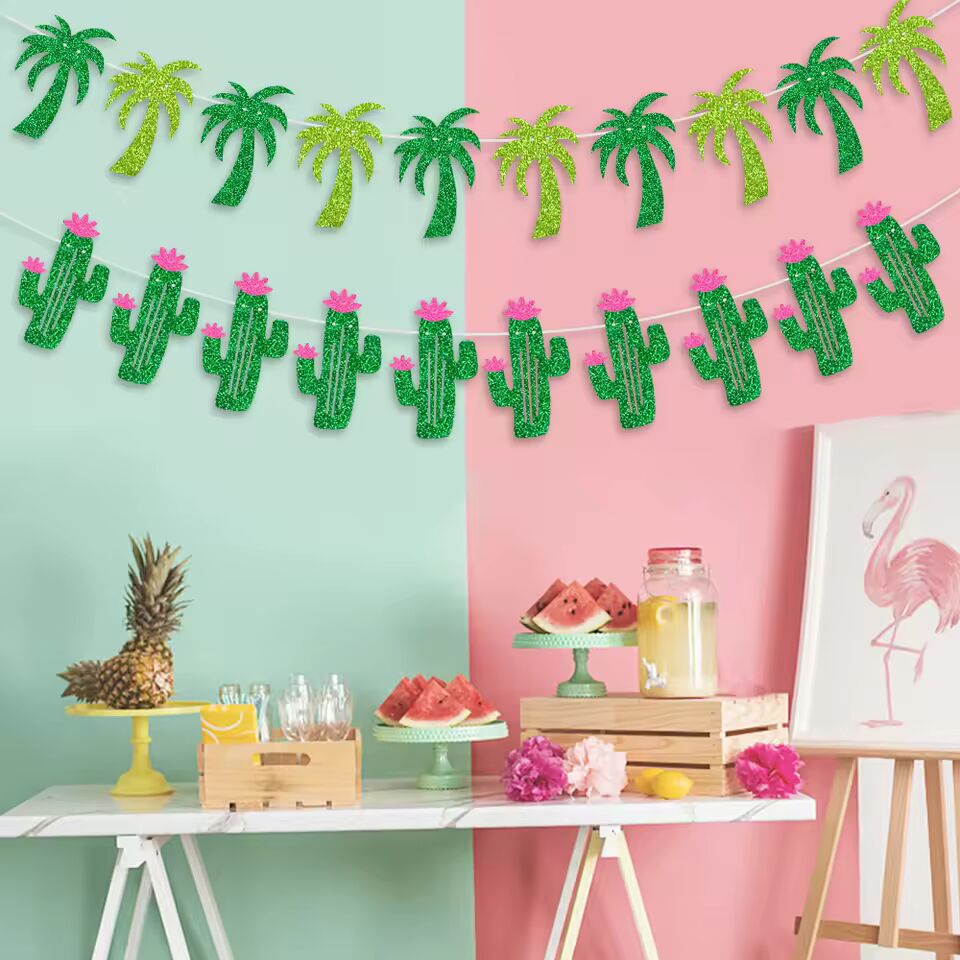 Hawaiian Party Decorations Flamingo Summer Bunting Banner Aloha Garlands Luau Tropical Jungle Safari Banners Party Decoration